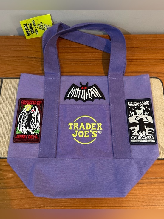 Trader Joe'S Handbags - Upcycled Trader Joe's Purple Canvas Tote with Cryptid Patch Accents